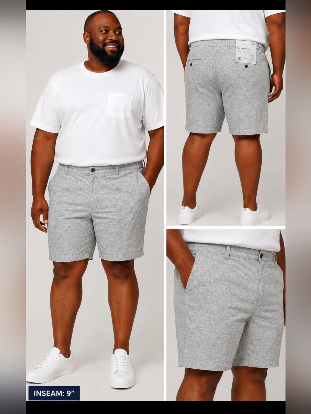 Goodfellow Linen Shorts Mens Gray Cotton Flat Front Every Wear Short Size 54